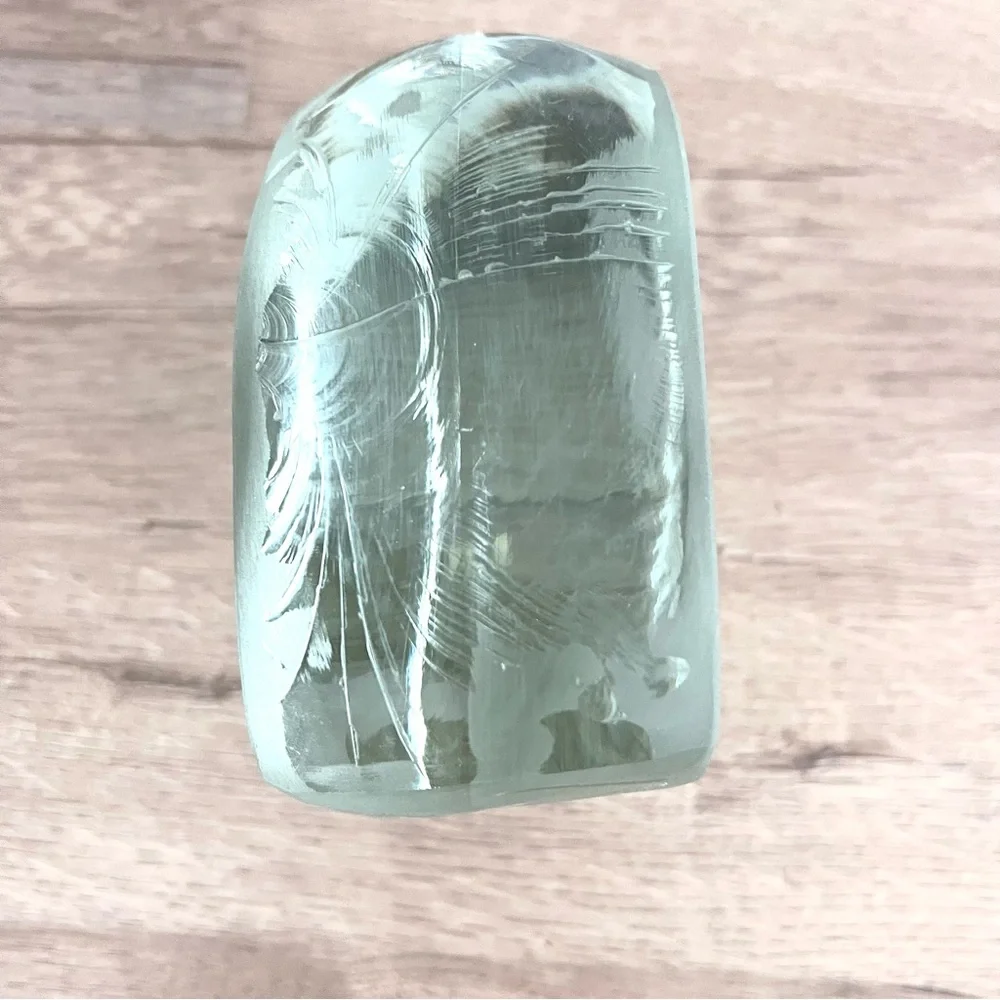 VINTAGE 1978 RM YATES ETCHED GLASS BLOCK‎ PAPERWEIGHT SAILBOAT SIGNED & DATED
